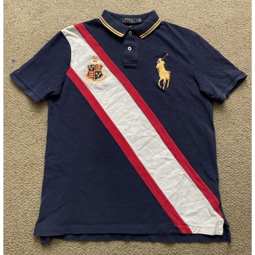 Polo Ralph Lauren Polo Mens S Navy Stripe Big Pony Crest Y2K Chief Keef
